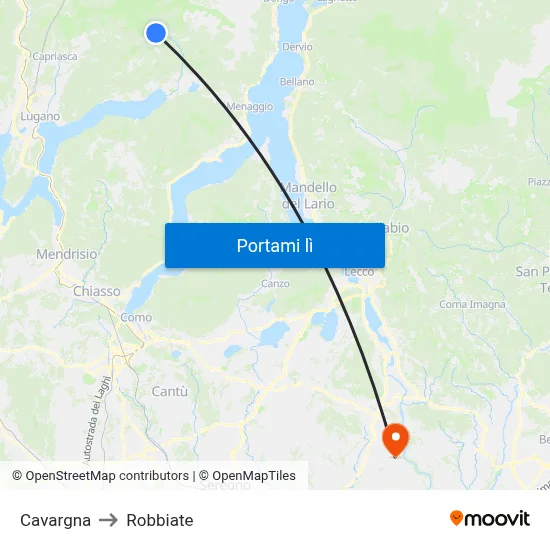 Cavargna to Robbiate map
