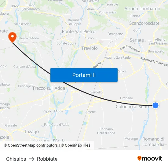 Ghisalba to Robbiate map