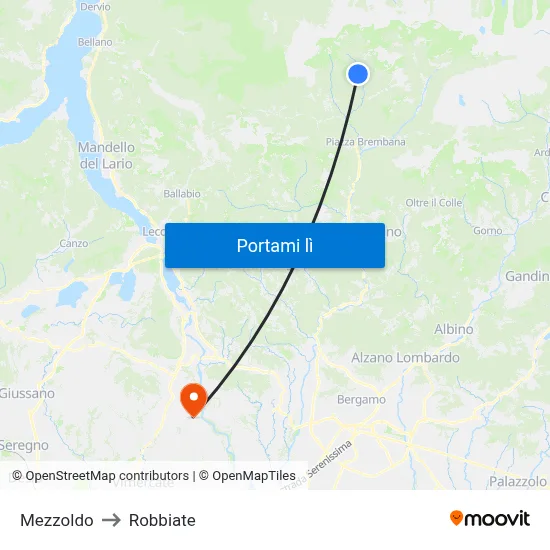 Mezzoldo to Robbiate map