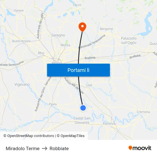 Miradolo Terme to Robbiate map