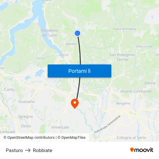 Pasturo to Robbiate map