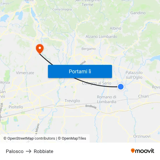 Palosco to Robbiate map