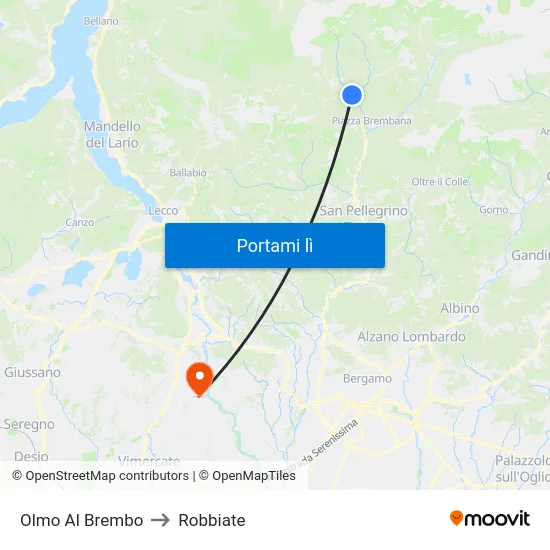 Olmo Al Brembo to Robbiate map