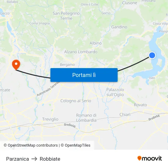 Parzanica to Robbiate map