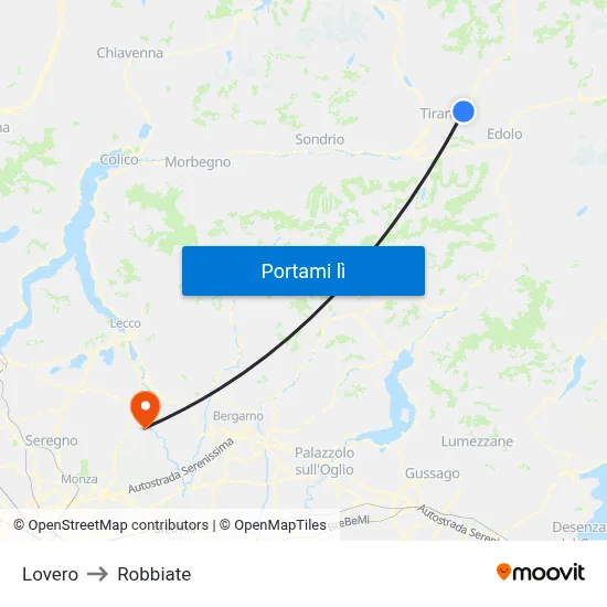 Lovero to Robbiate map