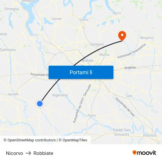 Nicorvo to Robbiate map