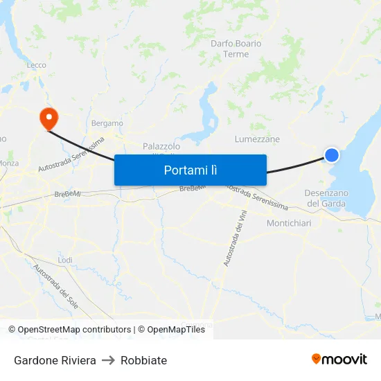 Gardone Riviera to Robbiate map