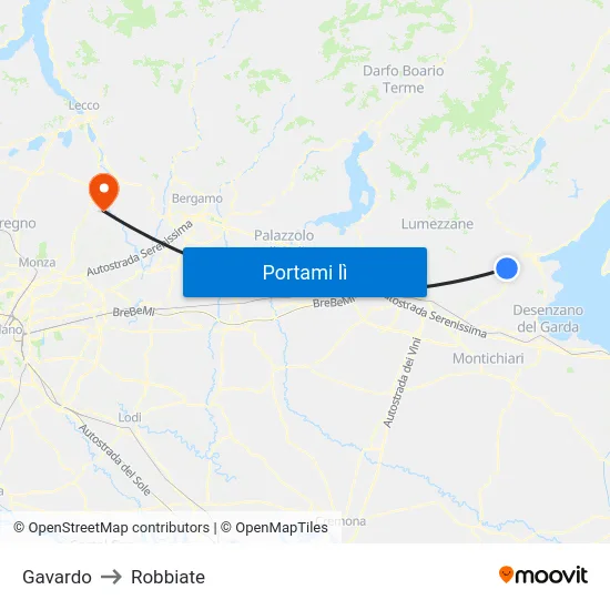 Gavardo to Robbiate map