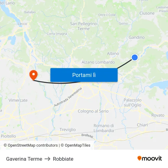 Gaverina Terme to Robbiate map
