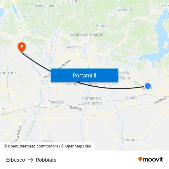 Erbusco to Robbiate map