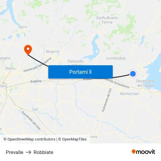Prevalle to Robbiate map