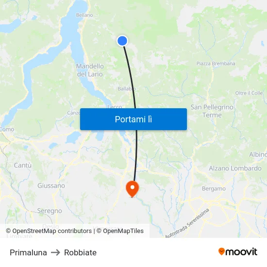 Primaluna to Robbiate map