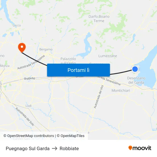 Puegnago Sul Garda to Robbiate map