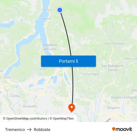 Tremenico to Robbiate map