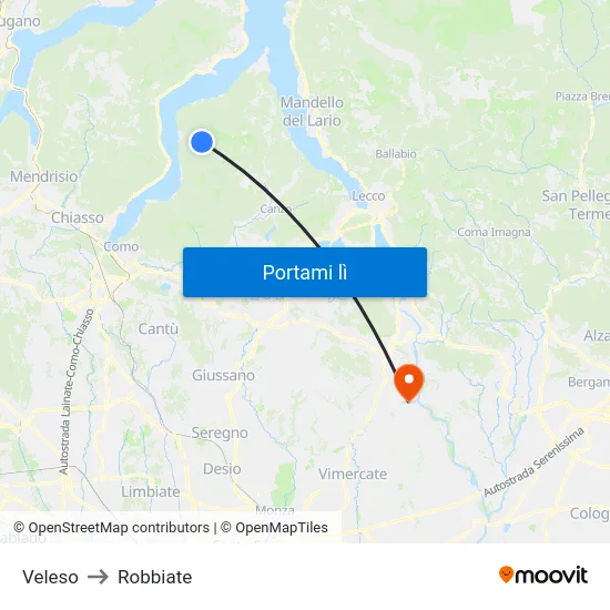 Veleso to Robbiate map