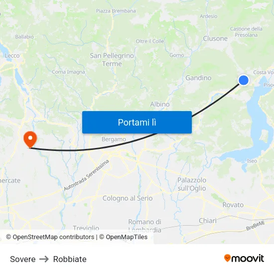 Sovere to Robbiate map