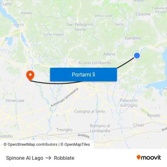 Spinone Al Lago to Robbiate map