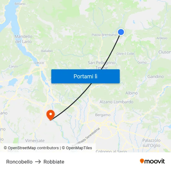 Roncobello to Robbiate map