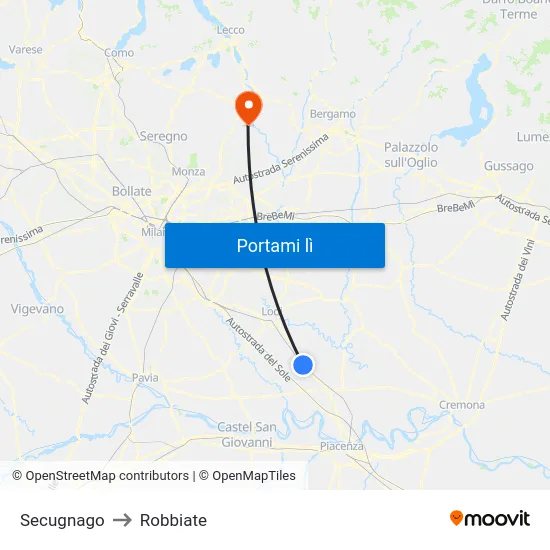 Secugnago to Robbiate map