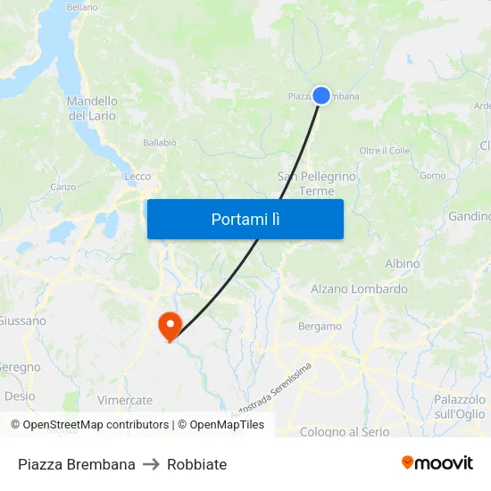 Piazza Brembana to Robbiate map