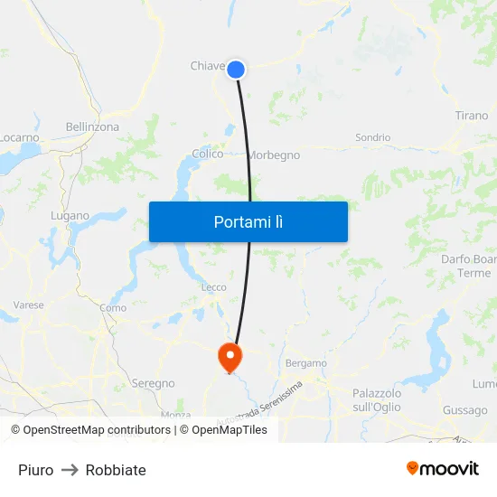 Piuro to Robbiate map