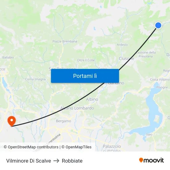 Vilminore Di Scalve to Robbiate map