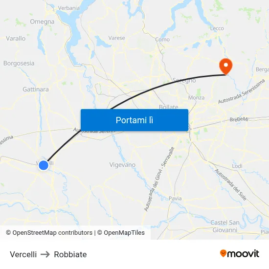 Vercelli to Robbiate map