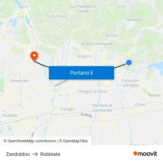 Zandobbio to Robbiate map