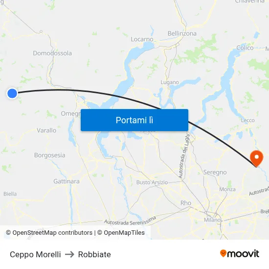 Ceppo Morelli to Robbiate map