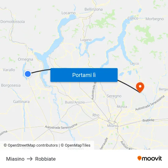 Miasino to Robbiate map