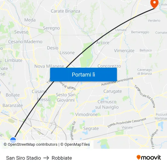 San Siro Stadio to Robbiate map