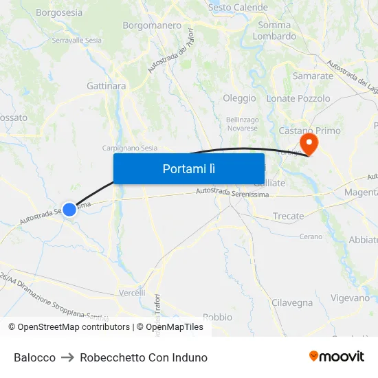 Balocco to Robecchetto Con Induno map