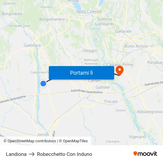 Landiona to Robecchetto Con Induno map
