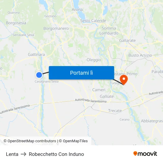 Lenta to Robecchetto Con Induno map