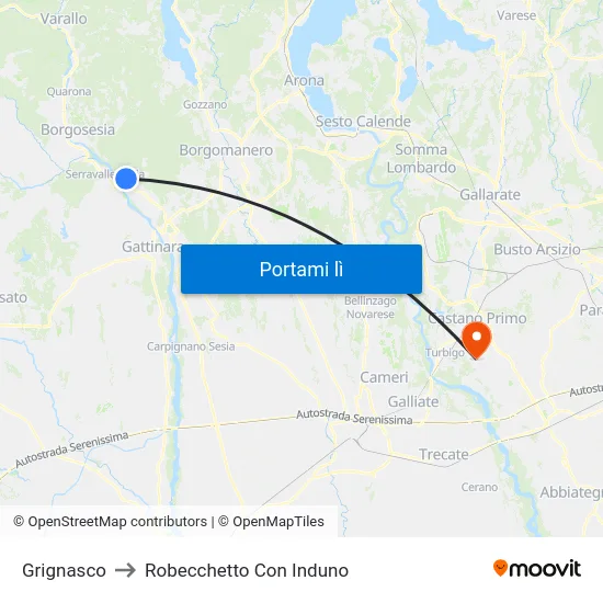 Grignasco to Robecchetto Con Induno map