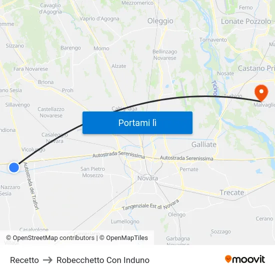 Recetto to Robecchetto Con Induno map