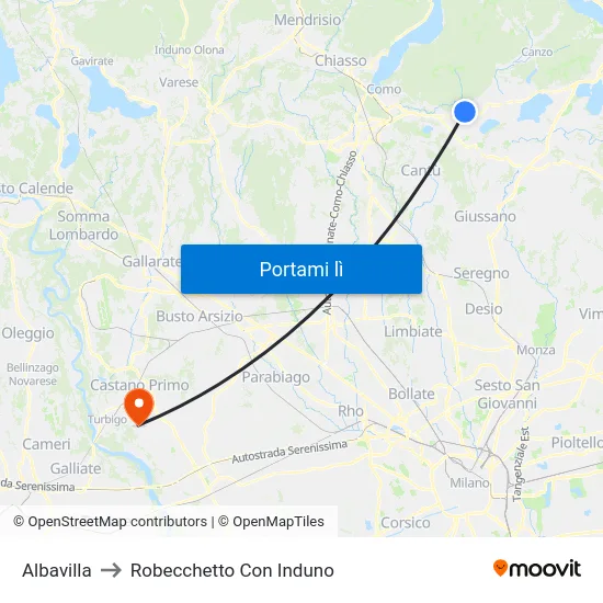 Albavilla to Robecchetto Con Induno map