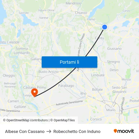 Albese Con Cassano to Robecchetto Con Induno map