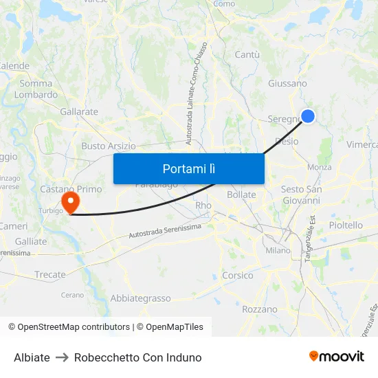 Albiate to Robecchetto Con Induno map