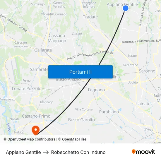 Appiano Gentile to Robecchetto Con Induno map