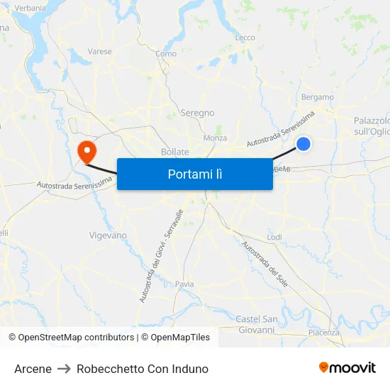 Arcene to Robecchetto Con Induno map
