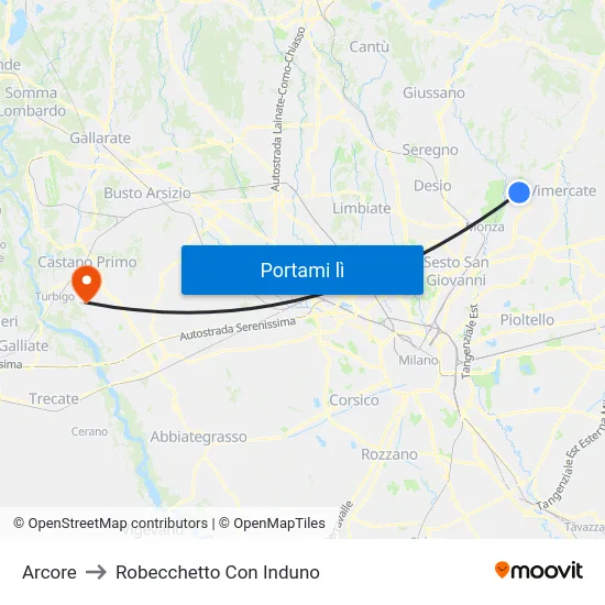 Arcore to Robecchetto Con Induno map