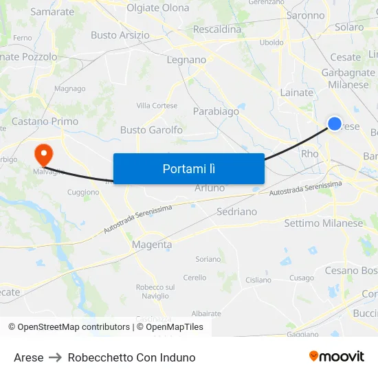 Arese to Robecchetto Con Induno map