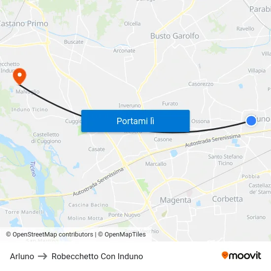 Arluno to Robecchetto Con Induno map