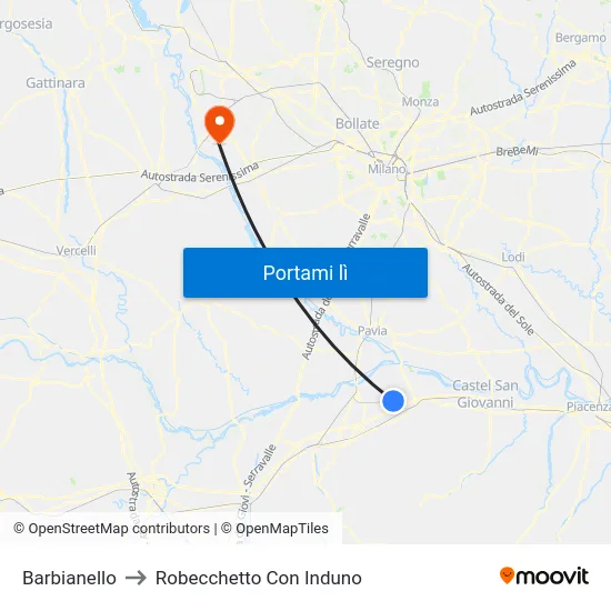 Barbianello to Robecchetto Con Induno map