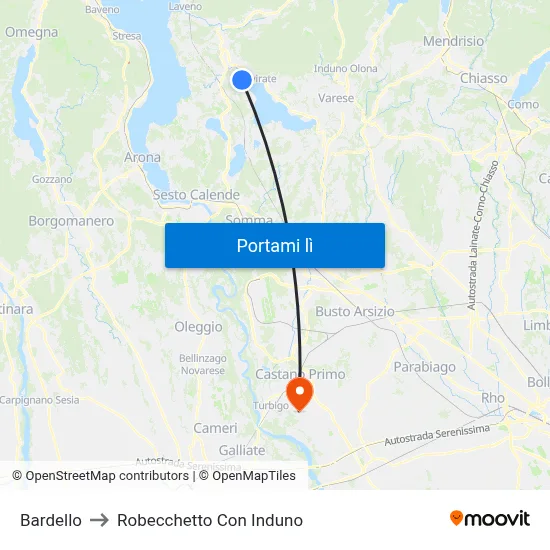 Bardello to Robecchetto Con Induno map