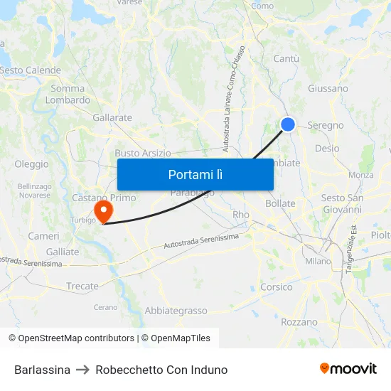 Barlassina to Robecchetto Con Induno map