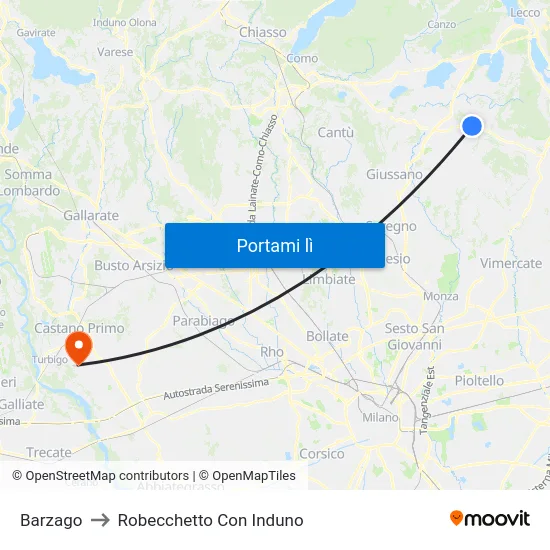 Barzago to Robecchetto Con Induno map