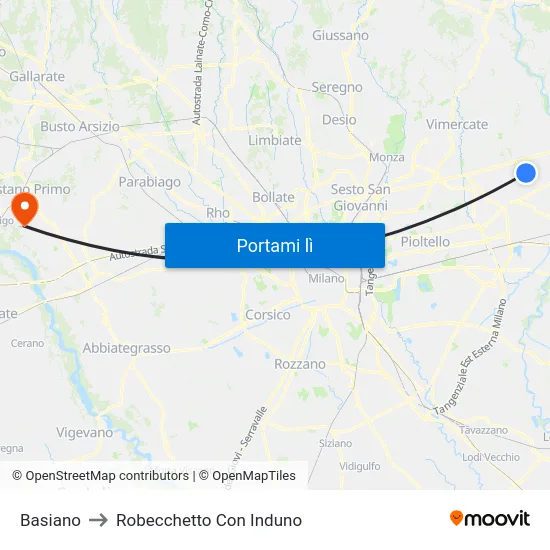 Basiano to Robecchetto Con Induno map