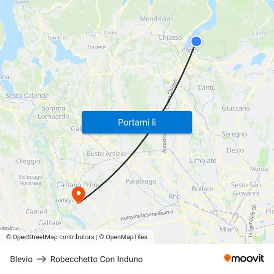 Blevio to Robecchetto Con Induno map
